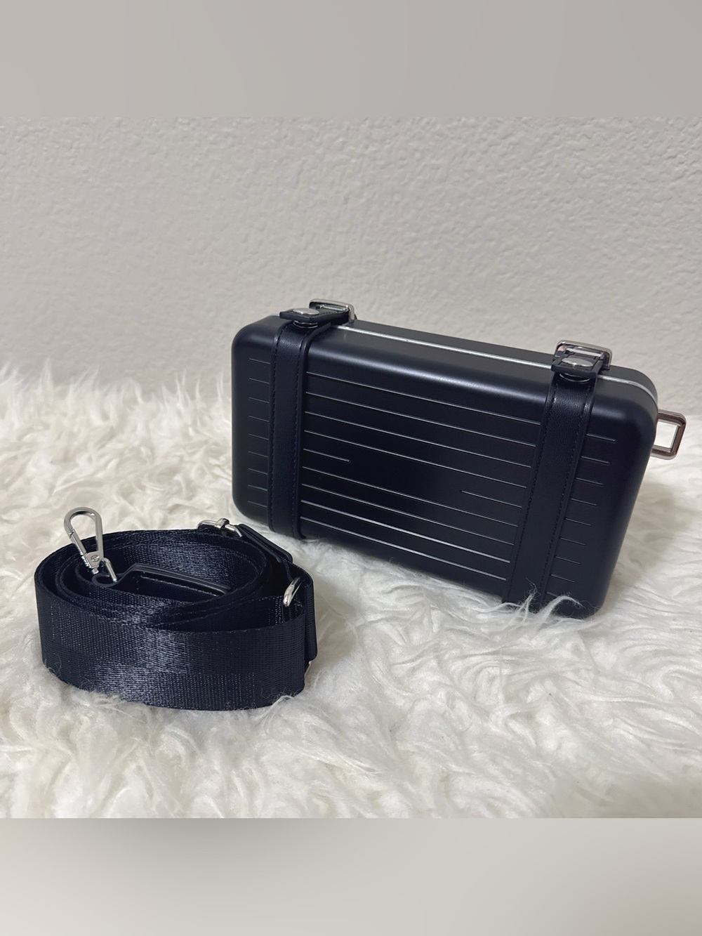 Glowiest Black Mini Suitcase Crossbody Bag with Strap